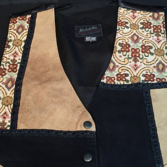 Katch Me Retro BoHo NWT Biker Vintage Cowboy Suede Leather Tapestry Vest L G - Picture 5 of 8